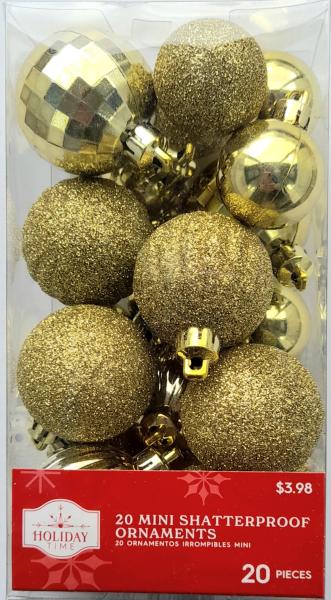 HOLIDAY Time 'Gold' Shatterproof Ornaments Mini Weihnachtskugeln 20 Teile